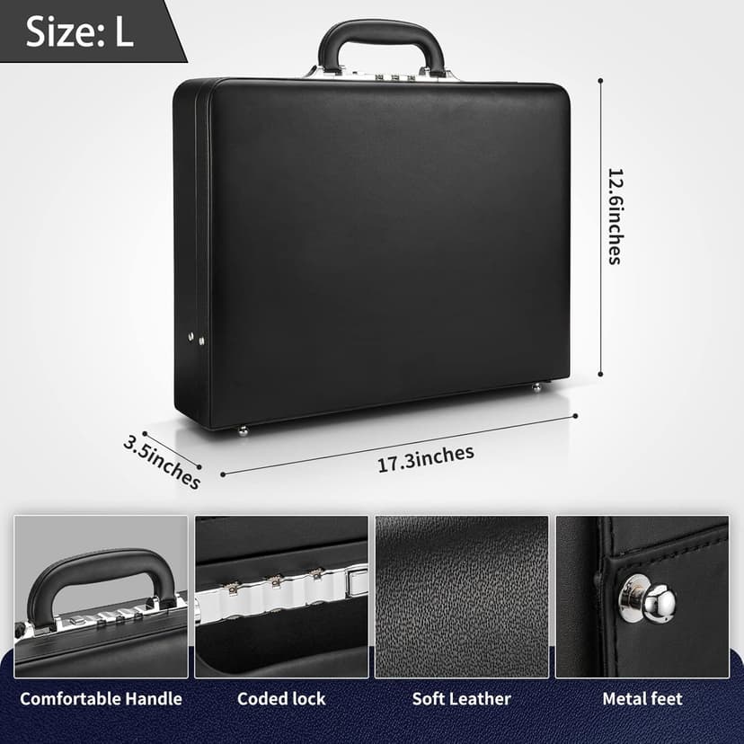 Briefcases for Men, Professional Leather Briefcase with Lock, Hard Shell Business Brief Case, Durable Executive Attache Case for Laptop Documents, Mens Hard Briefcase for Work Office Travel