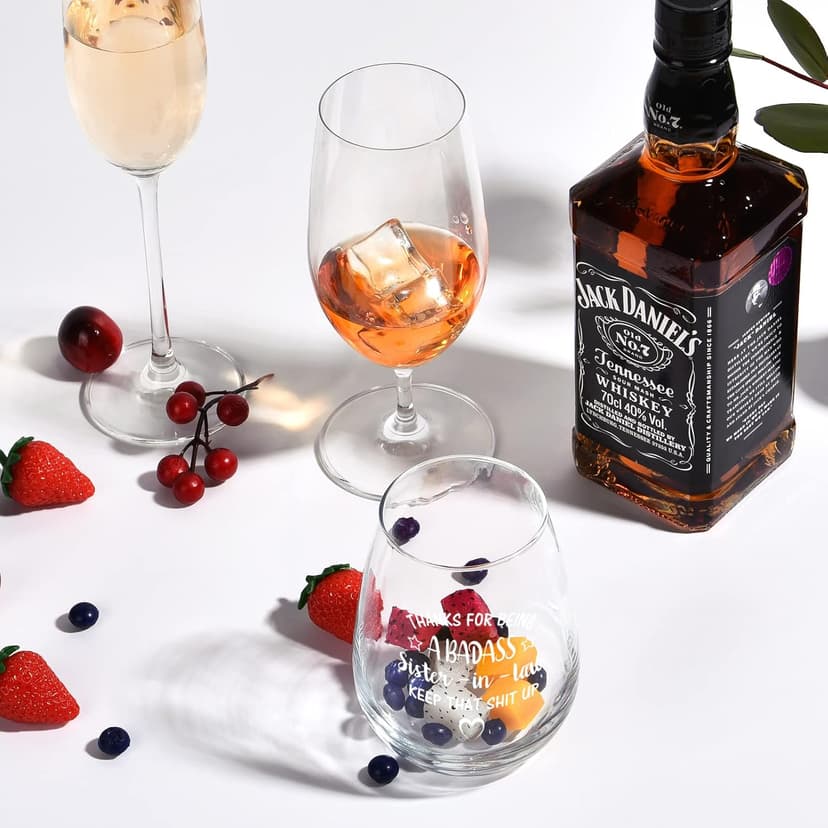 Futtumy Sisters Gifts for Sister-in-law, Thanks for Being A Sister-in-Law Stemless Wine Glass, Funny Mother’s Day Birthday Gift Christmas Gift Thank You Gifts from Soul Sisters, 15oz