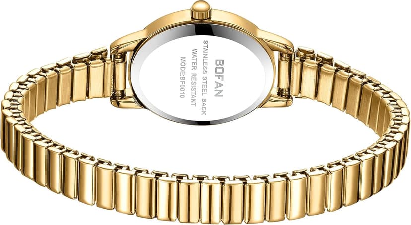 BOFAN Small Gold Watches for Women Easy Read Ladies Quartz Wrist Watch with Stainless Steel Expansion Band,Waterproof.