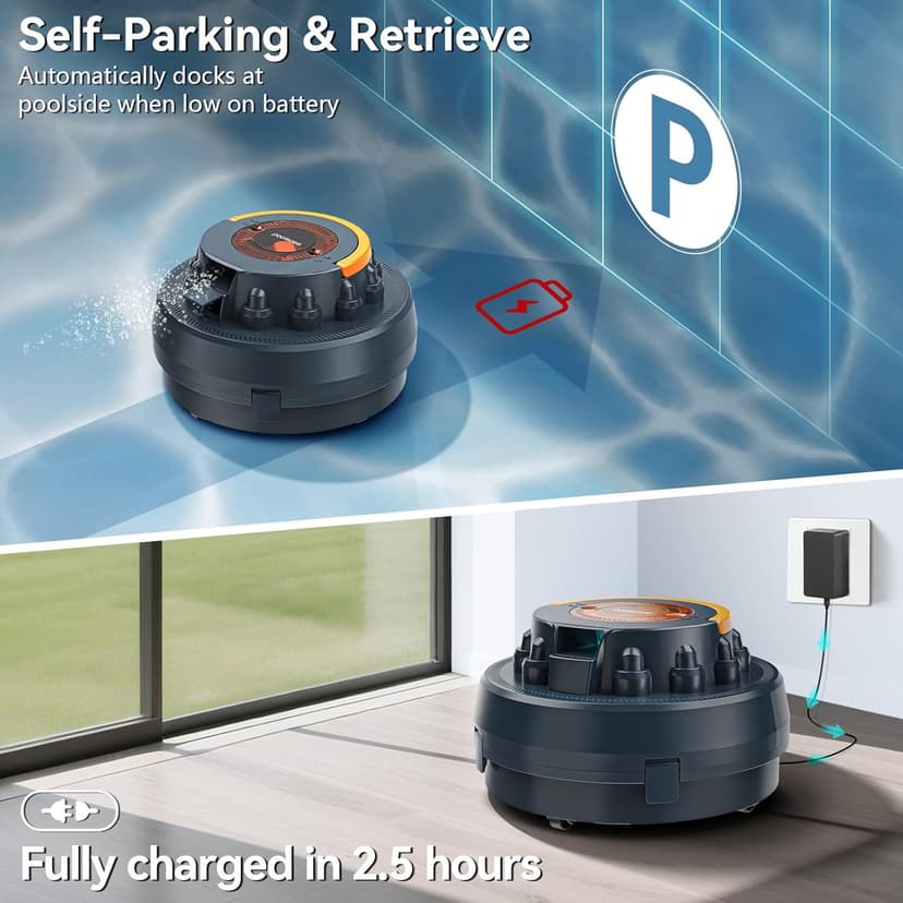 X2 Cordless Pool Cleaner Robot, Robotic Pool Vacuum for Above/In Ground Pool, 45W Dual-Motor, Self-Parking, Enhanced with 2L Debris Capacity