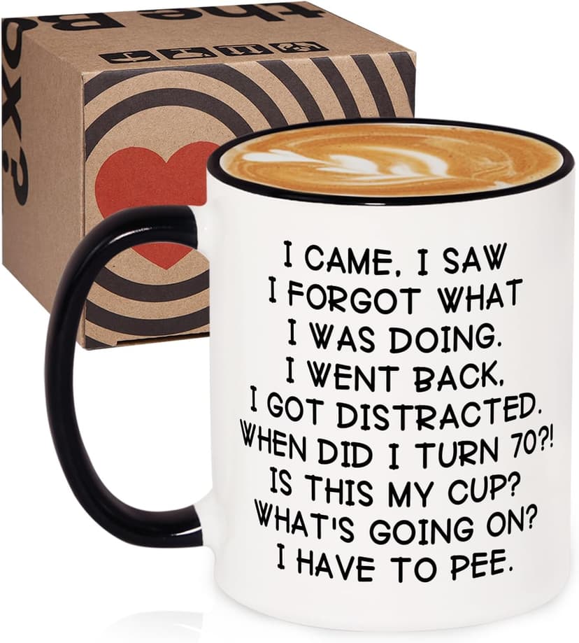 Shqiueos Funny 70th Birthday Gifts for Women Men Mug 11oz, 70 Year Old Birthday Gifts for Her Him, Happy 70th Bday Gift Idea for Mom Dad Grandpa Grandma, 1955 Birthday Gift Decorations Coffee Cup