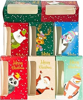 Uptotop Christmas Cookie Boxes, 24 Pcs Small Christmas Party Boxes with 6 Different Designs and Color, Xmas Bakery Pastry Boxes for Pastries, Cupcakes, Brownies, Donuts, 4" x 2.7" x 6.3"