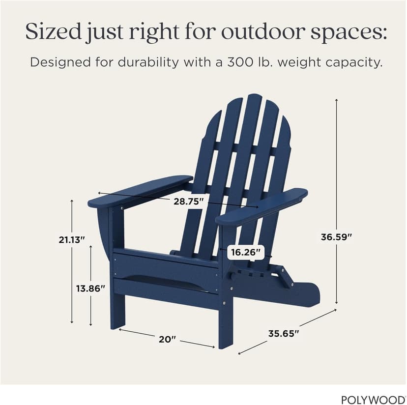 Polywood AD5030NV Classic Folding Adirondack Chair, Navy