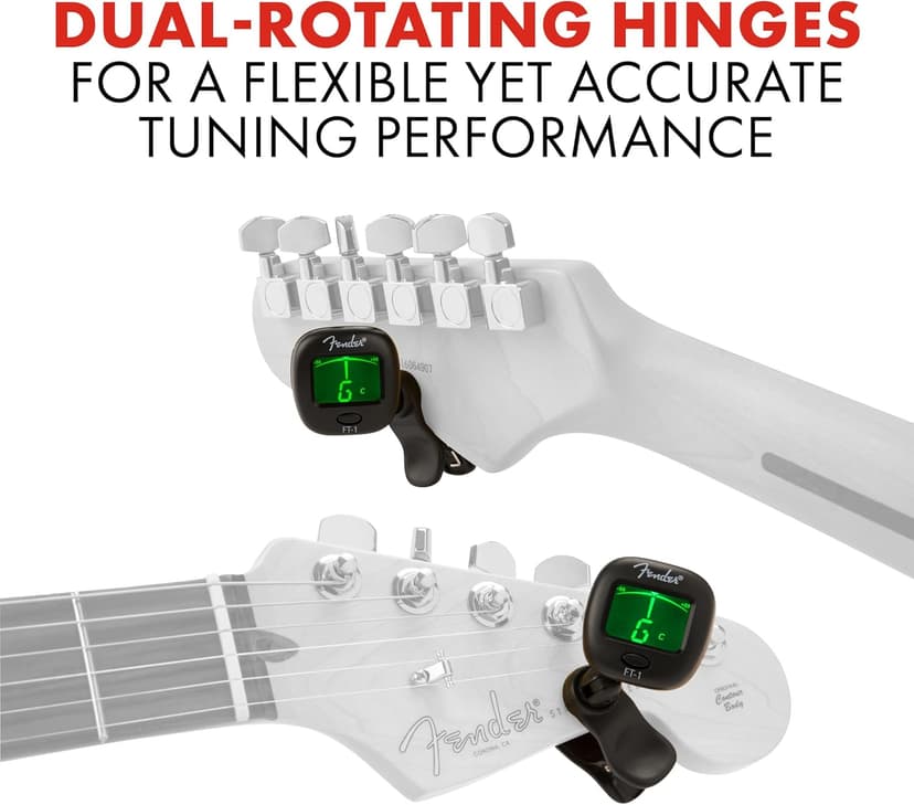Fender FT-1 Professional Guitar Tuner Clip On, with 1-Year Warranty, Full-Range Chromatic Guitar Tuner with Dual-Rotating Hinges, A4 Calibration