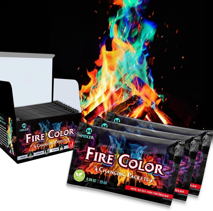 MEKER Fire Color Changing Packets - Fire Pit, Campfires, Outdoor Fireplaces, Bonfire - Magic Colorful Changing Fire - Perfect Fire Camping Accessories for Kids & Adults (12 Pack) B0C9THKCWY