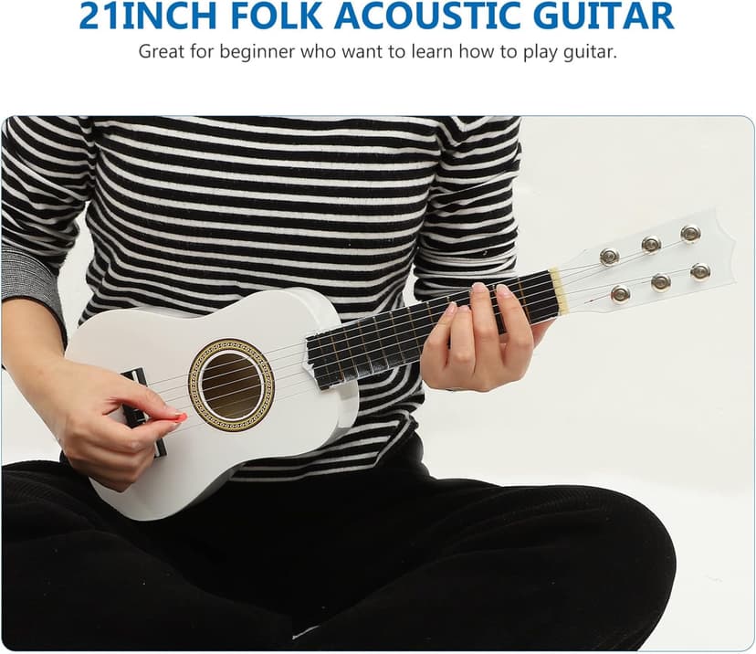 21 Inch Guitar Small Acoustic Guitar for Beginners 6- String Wooden Guitar White