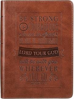 Christian Art Gifts Classic Handy-sized Journal Be Strong and Courageous Joshua 1:9 Bible Verse Inspirational Scripture Notebook w/Ribbon, Faux Leather Flexcover 240 Ruled Pages, 5.7" x 7", Brown