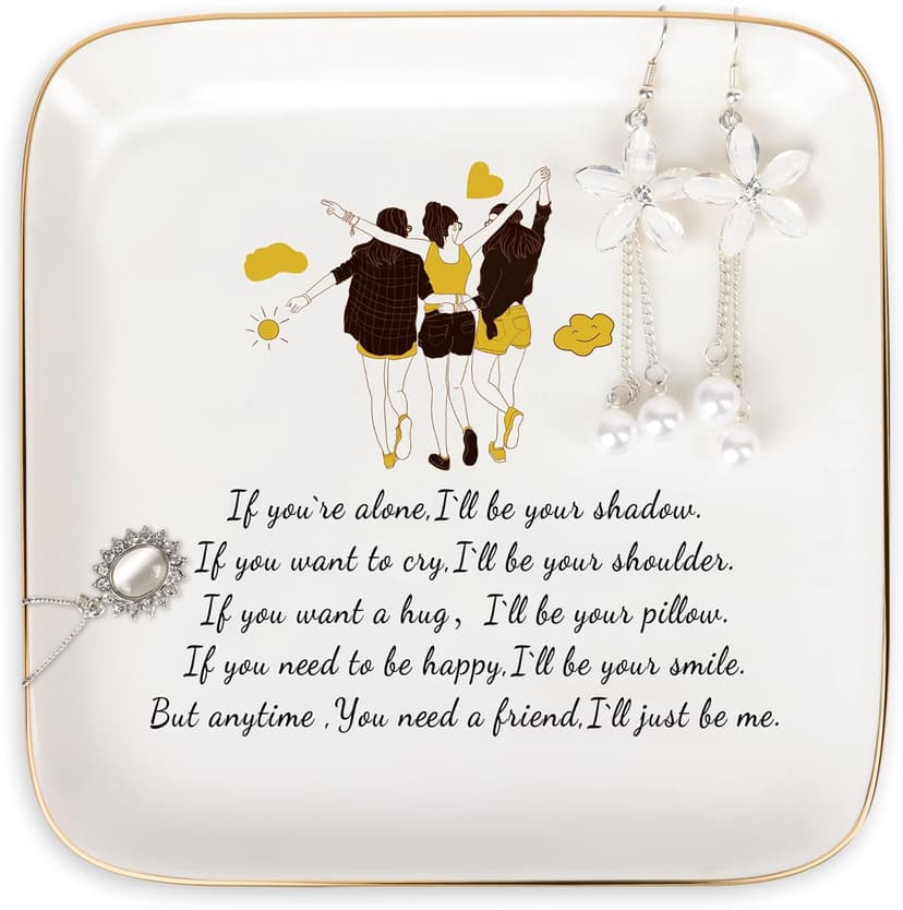 PUDDING CABIN PUDDING CABIN 3 Best Friend Birthday Gift for Women, Ring Dish - If You're Alone, I'll be Your Shadow. If You Want to Cry, I'll be Your Shoulder... Trinket Dish Gift for Female Friends Bestie Gifts