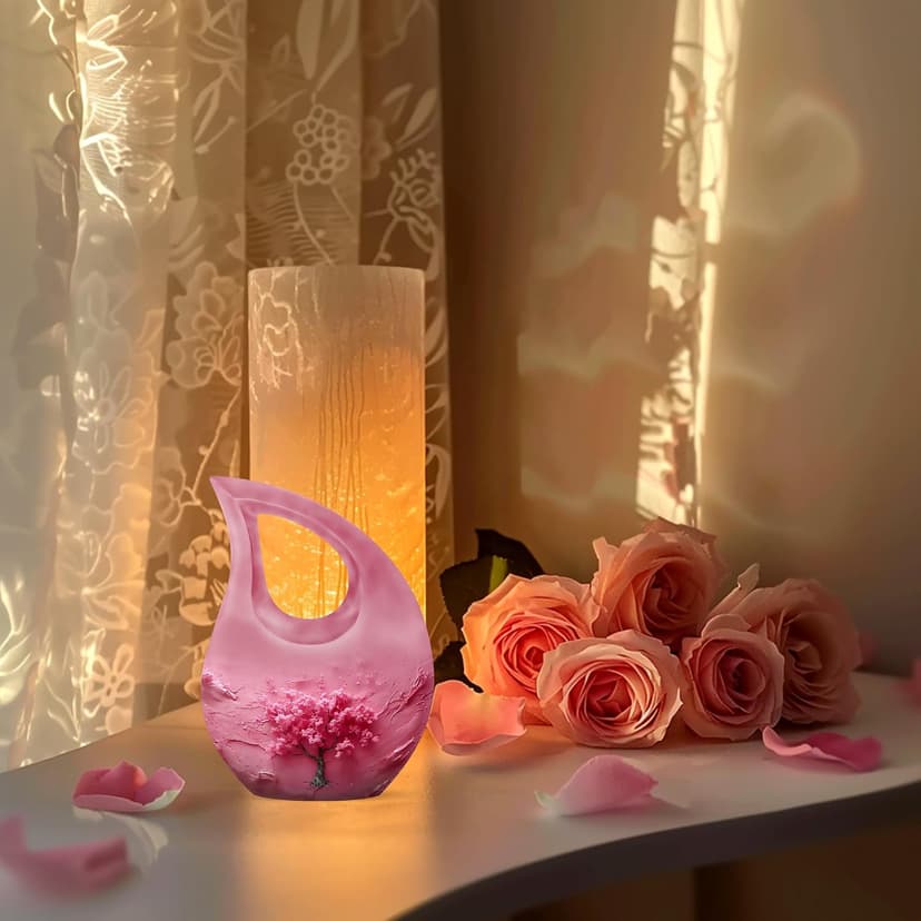 Pink Flower Tree Burial Keepsake Urns for Adult Male & Female Ashes, Drop Handcrafted Cremation Urn for Human Ashes, Remembrance Gift for Loss, Burial Cremains Containers (3 Inch) B0FJDJ42BH