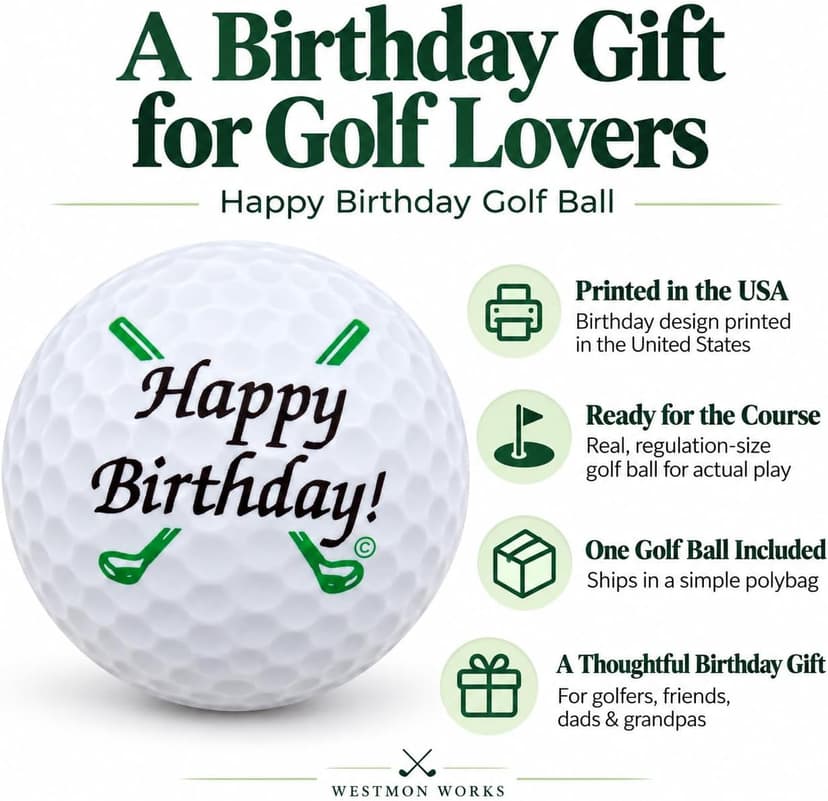 Westmon Works Happy Birthday Golf Ball Birthday Novelty Golfer Present for Dad or Golfing Fan One Standard Size Unit