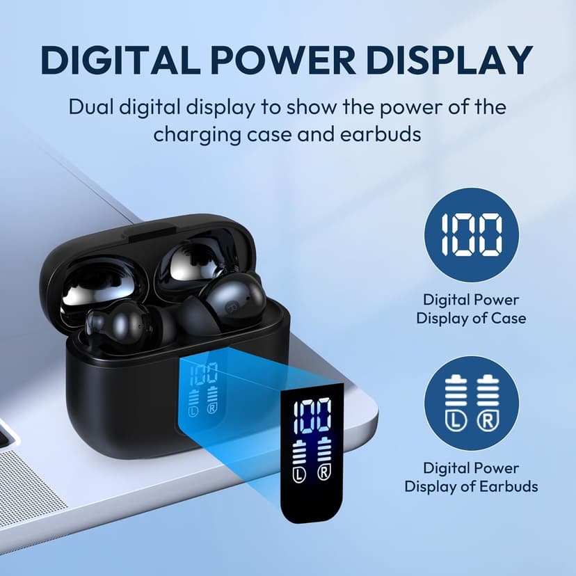 BAFONE Earbuds Wireless Bluetooth Ear Buds 60H Playback LED Power Display Headphone Wireless Bluetooth IPX5 Waterproof in-Ear Earbuds with Mic for Smart Phone Laptop Computer Sports (Black)