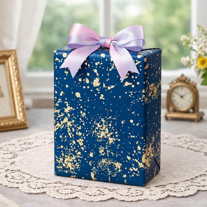 MAYPLUSS Navy Blue Wrapping Paper Roll, Reversible Gold gift Wrap with 3D Snowflake for Mens Boys Birthday Gift Wrap Graduation Fathers Day Anniversary Engagement 17 Inch x 16.5 Feet B0GHYHRJNY