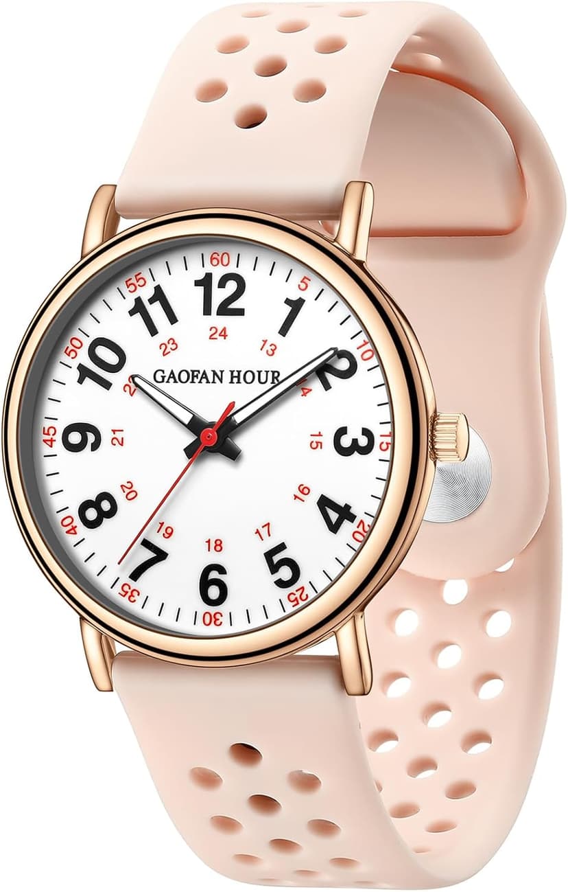 GAOFAN HOUR Waterproof Nurse Watch for Medical Professionals,Doctors Nursing Students Women Men,12/24 Hour Military Time,Luminouse Easy Read Dial,Soft and Breathable Silicone Band
