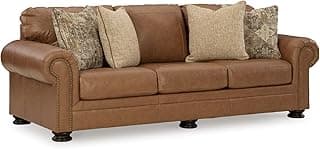Signature Design by Ashley Carianna Classic Leather Match Sofa with Nailhead Trim, Dark Brown