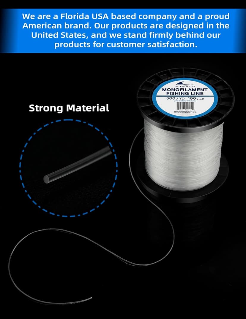 BLUEWING Monofilament Fishing Line 6,8,10,12,15,20,25,30,40,50,60,80,100,130,250,300,400 lbs, 50,100,500,1000,3000 Yards Invisible Thin Diameter Mono Fish Wire String, Clear