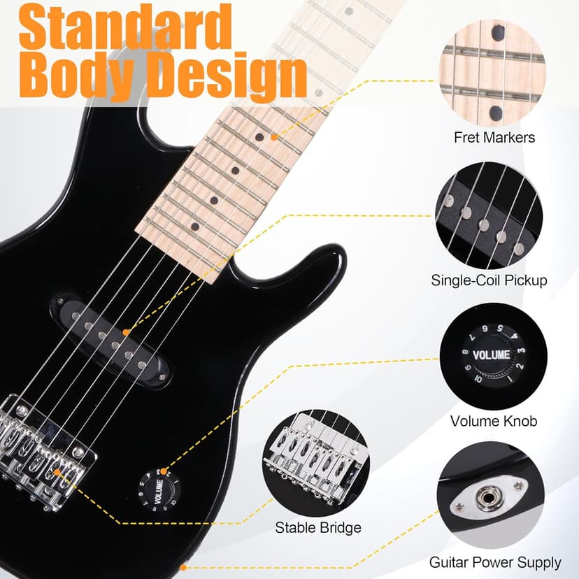 Smartxchoices 30 Inch Electric Guitar, Starter Kit for Kids with 5W Amplifier,Picks, Gig Bag, Shoulder Strap, Cable & Accessory Kit,Solid Wood Body, Black