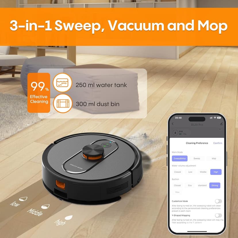 Robot Vacuum and Mop with Self-Emptying, 5000Pa Robotic Vacuum with Mapping, LiDAR Navigation, 90-Day Hands-Free Cleaning, Wi-Fi/App/Alexa Control, No-Go Zones,Ideal for Pet, Hard Floors, Carpet