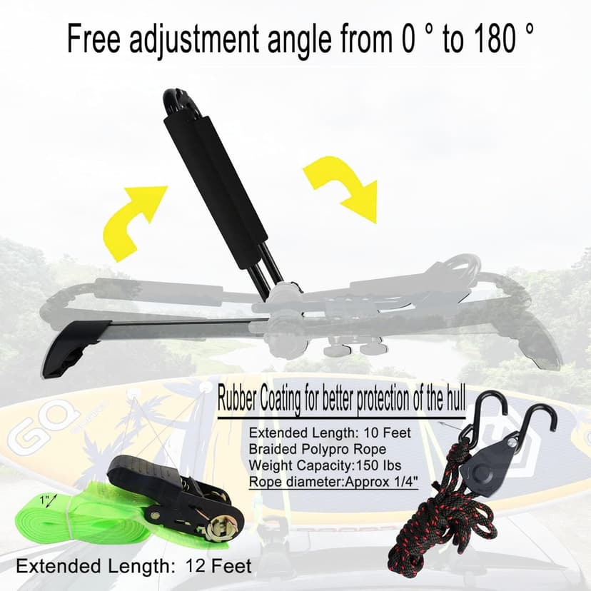 Folding Kayak roof Rack Adjustable for Kayak/Canoe/SUP,J-Bar Rack on Roof Mounting On SUV, Car and Truck Crossbars. (23-krf-1)