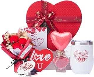 Mothers Day Gifts Mom Gifts Birthday Gifts Box for Girlfriend Wife Lover Valentine's Day Gifts for Women Heart-shaped Red Rose Love Gift Basket Love You Present Wedding & Engagement Anniversary Roman B0CP3X9LDL