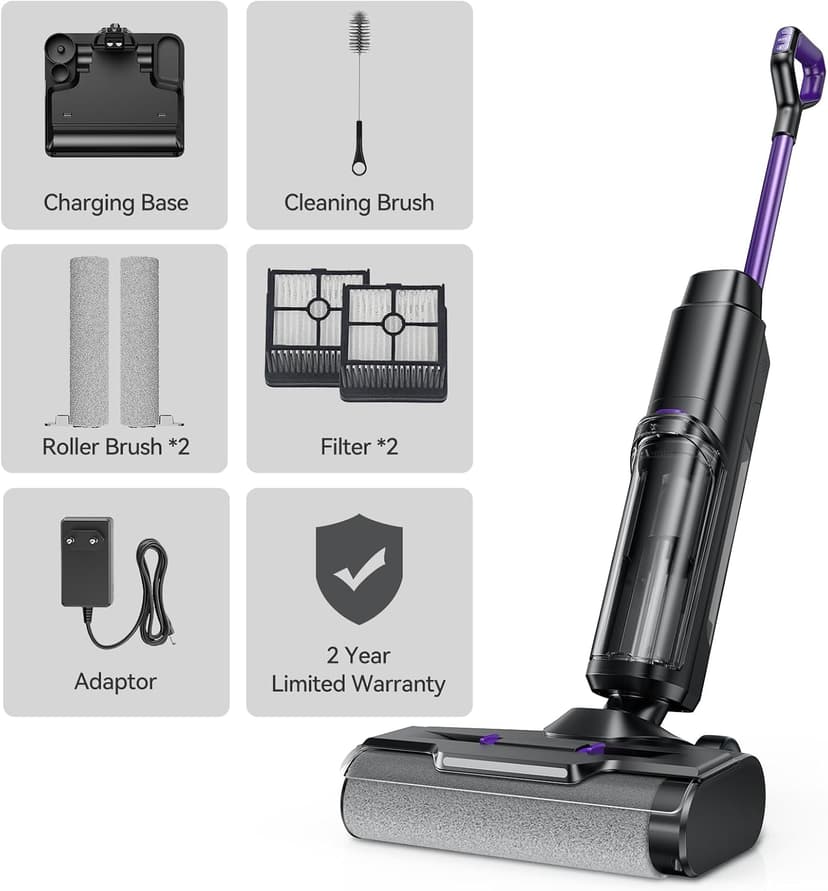 Twotoo Wet Dry Vacuum Cleaner 16,000Pa,45Mins Runtime Cleaning Area 2,600 ft²,Cordless Vacuum Cleaner, Cordless Vacuum and Mop All in One,for Hard Floors Sticky Messes and Pet Hair,W15 Set
