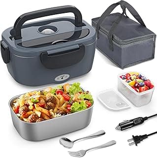 Vingud Electric Lunch Box for Adults, Heated Lunch Box Food Warmer, 80W 1.5L Portable Heating Lunchbox for Men/Work/Car/Truck, 12V 24V 110V Lonchera Eléctrica Portátil Christmas White Elephant Gifts B0C6GMBCP1