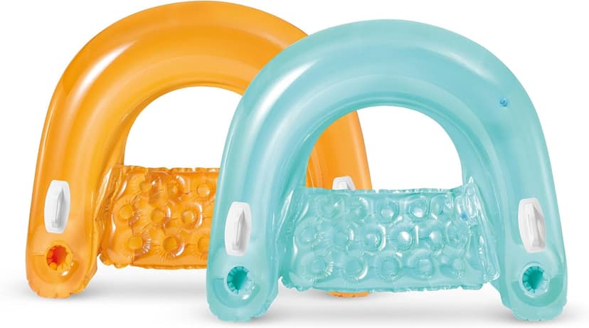 Intex 58859EP Sit 'N Float Inflatable Pool Float: Pool Lounge with Built-in Cup Holders – Heavy-Duty Handles – 220lb Weight Capacity – 58" x 39" – Colors May Vary