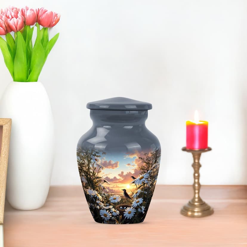 Daisies Flower Urn - Mini Urns for Ashes for Women - Companion Urn for Husband & Wife - Decorative Sunset Urns for Human Ashes Dad - Mom Cremation & Burial - 3 Inch B0GRVFZDP2