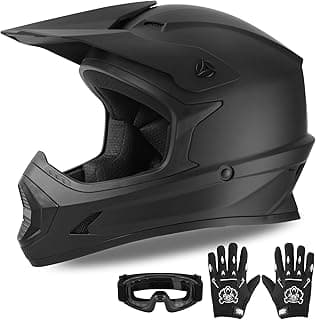XFMT Kids Dirt Bike Helmet Youth Motorcycle Helmet DOT-Certified Full Face Helmets for Motocross ATV Off-Road Street Bike with Goggles & Gloves, Matte Black Small