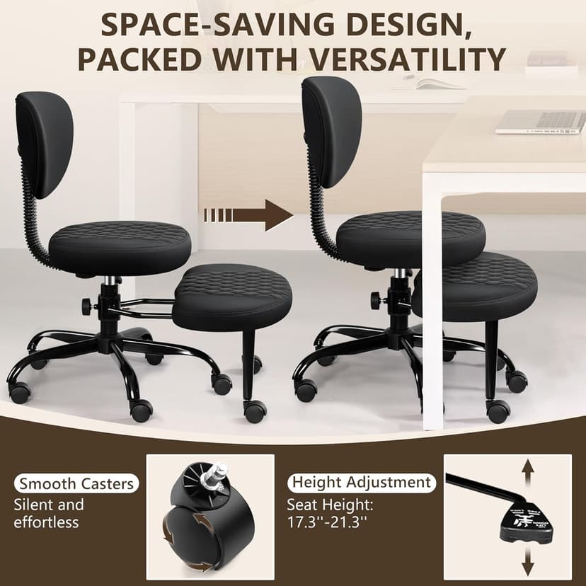 AtHope Ergonomic Cross Legged Office Chair with Wheels - Adjustable Height for Meditation, ADHD Desk & Yoga - Wide Criss Cross Design with Lumbar Support, Kneeling Chair - Black