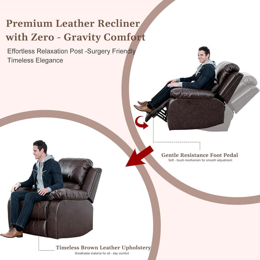 Saxum Tegmen Living Room Furniture Sets, Leather Recliner Sofa, Sectional Sofa Set with Convertible Table & Cup Holders, 3 Pieces Furniture for Living Room/RV/Office (3 Pieces Set, Brown Leather)