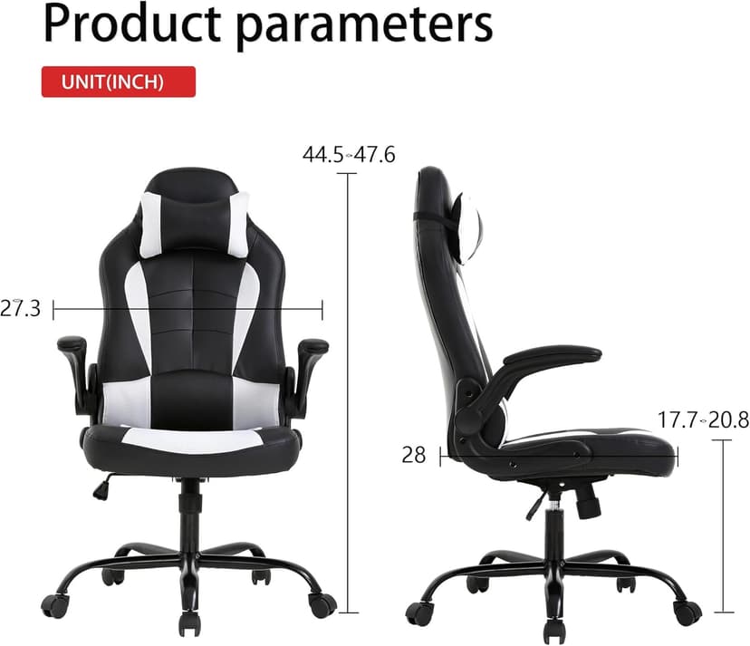 PayLessHere Gaming Chair Desk Chair Gamer Chair Ergonomic Office Chair With Lumbar Support Padded Up Arms Adjustable Headrest Pu Leather High Back Office Chair Gamer Chair For Adults Women Men (White)