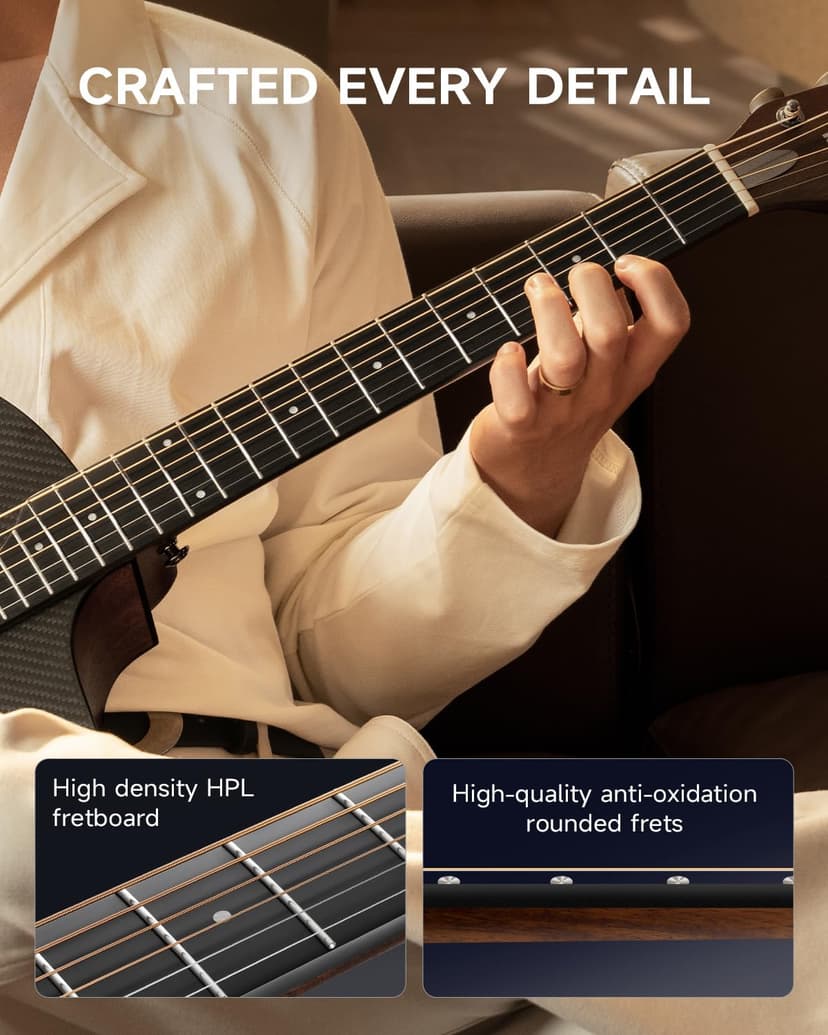 Donner Acoustic Guitar Kits for Beginners & Intermediate Learners - 38" Travel Guitar with Carbon Fiber Top, Wooden Back & Sides, Case, Strap, Steel-Strings, RISING-G1 (Gloss, Brown)