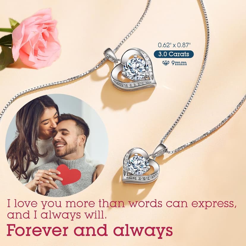 Heart Pendant Necklace Gifts for Wife, Engraved 'I LOVE YOU' Gift for Wife, 1-3 Carat Moissanite Necklace, Anniversary Eternity Jewelry Present for Wife, Birthday Gifts for Women