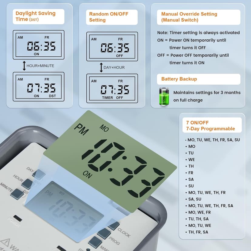 Suraielec Pool Timer, 7-Day 24-Hour Digital Pool Pump Timer, 40 AMP Heavy Duty, 120/240/277 VAC, Outdoor Metal Casing, Electric Switch Box for Swimming Pump, Hot Water Heater, Spa, Lights