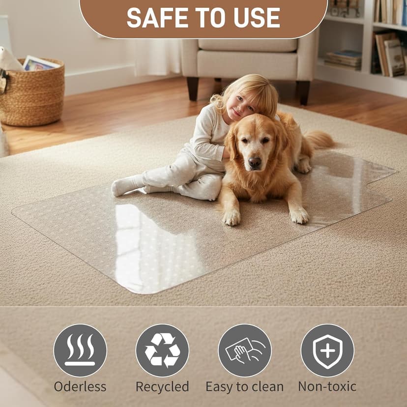 Winado Office Chair Mat, 36"x48" Non-Slip Under Computer Desk Chair Carpet Floor Protector, Heavy Duty Clear Plastic Chair Mats for Rolling Gaming and Work Chairs (Carpet 90 * 120 * 0.2cm with Lip)