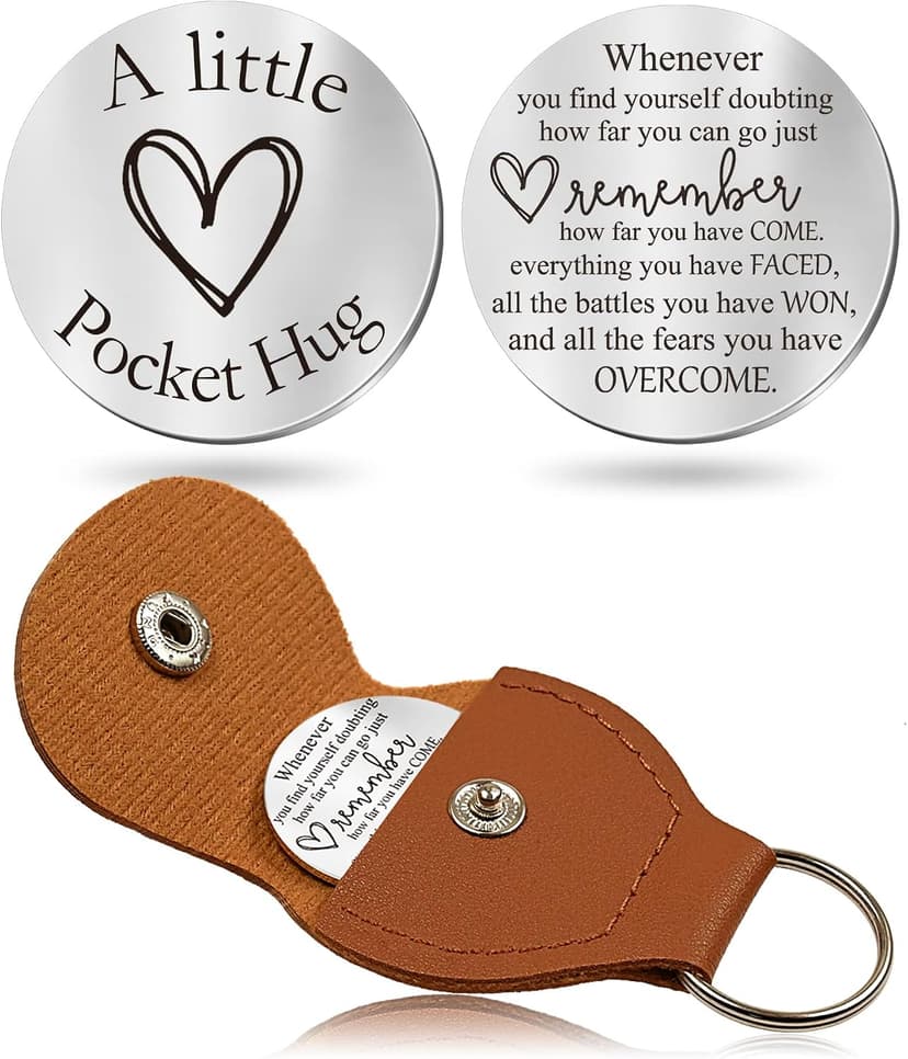 Double Sided Engraved Message Keychain ,Great Little Gifts OUMILAN Pocket Hug Token Inspirational Keychain for Men Women B0CKRFXF14