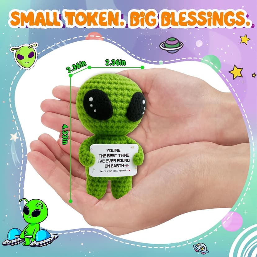 MAMAGIFTREE Crochet Alien Gift for Men Women – Funny Handmade Figure with Message Card, Appreciation Birthday Gift for Friends Coworkers Family B0G7176WS4