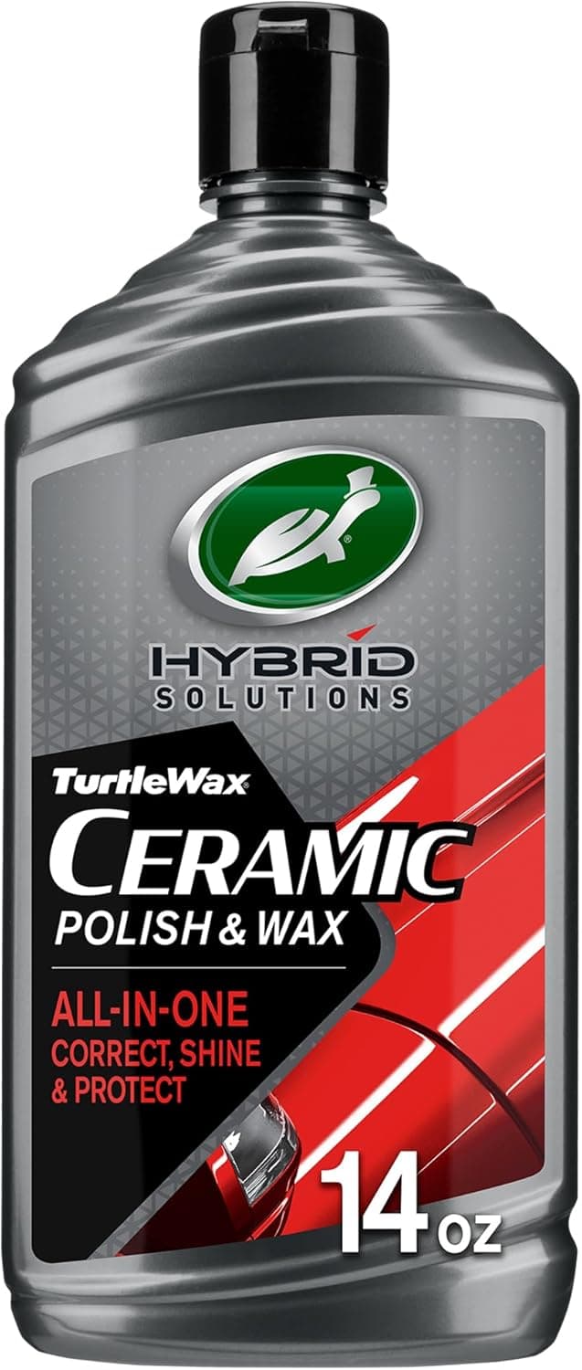 Turtle Wax Hybrid Solutions Ceramic Car Polish and Wax, Light Scratch Remover, Durable Paint Protection, Extreme Water Beading, High Gloss Shine, Hand or Machine Polisher Use, 14 oz (Pack of 1)