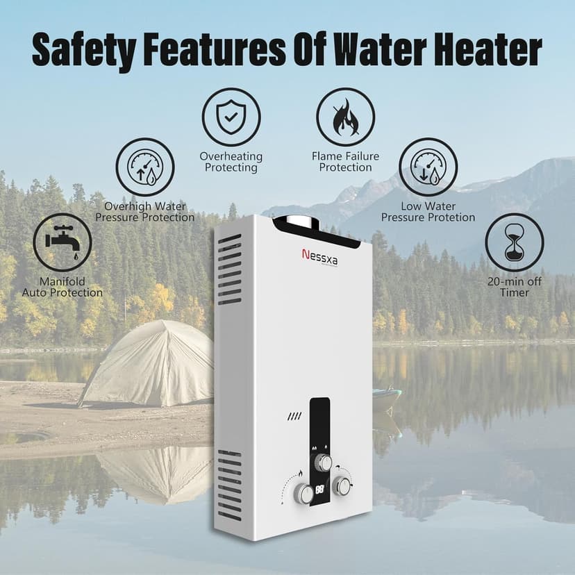 Tankless Water Heater Propane with Digital Display, 3.66 GPM 14L Portable Instant Hot Gas Water Heater with Overheating Protection for Indoor and Camping,85300 BTU