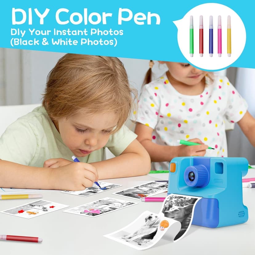 Kids Camera Instant Print, Christmas Birthday Gifts for Girl Boys 3-12 Years Old, FHD Selfie Digital Video Cameras Toddler 3 Rolls Print Paper & 32G Card (Blue) B0CSYC751H