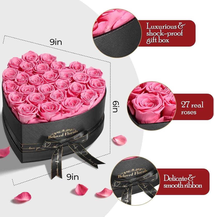 27 Preserved Flowers Rose Birthday Gifts for Women Her Mom Wife Girlfriend Grandma on Valentines Mothers Day Christmas Anniversary Romantic(Pink) B0FBRD7CBQ