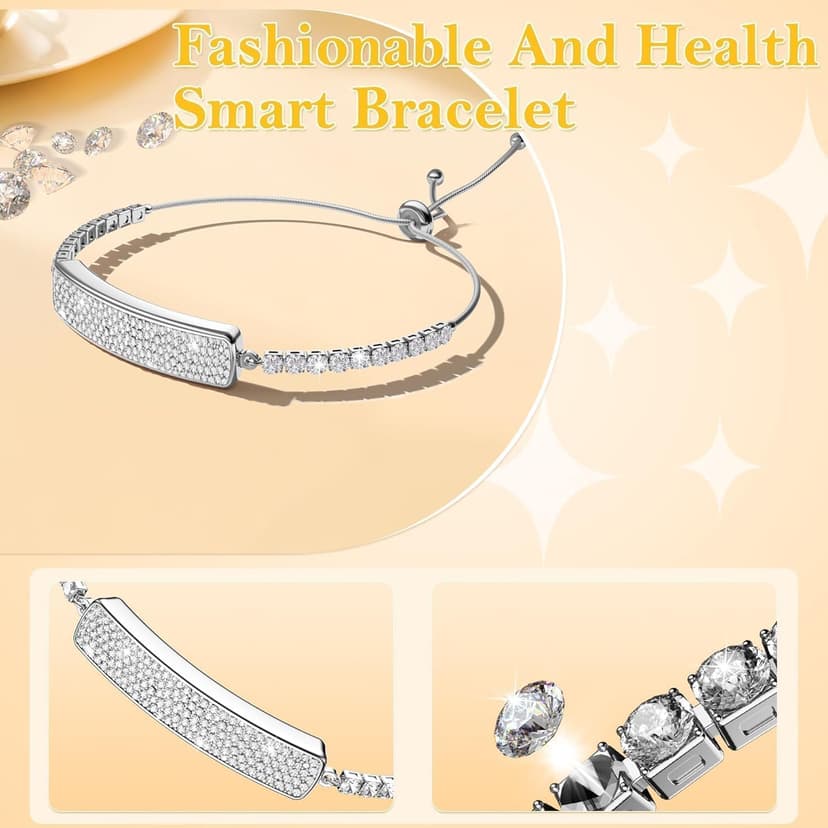 Smart Bracelet for Women, Jewelry Fitness Tracker with 2 Bands, Heart Rate & SpO₂ Monitor, Stress & Sleep Tracking, Step & Calorie Counter, 5ATM Waterproof for iOS & Android, No Subscription, Silver