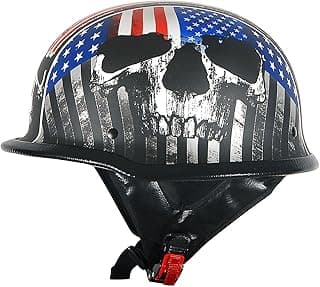 1Storm Novelty Motorcycle Half Face Helmet Open German Style DOT Approved: HKY602 Flag Skull