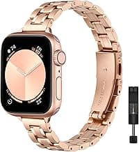 STIROLL Thin Replacement Band Compatible for Apple Watch 38mm 40mm 41mm 42mm(Series 11 10), Stainless Steel Metal Wristband Women Men for iWatch Ultra SE Series 9 8 7 6 5 4 3 2 1, Rose Gold