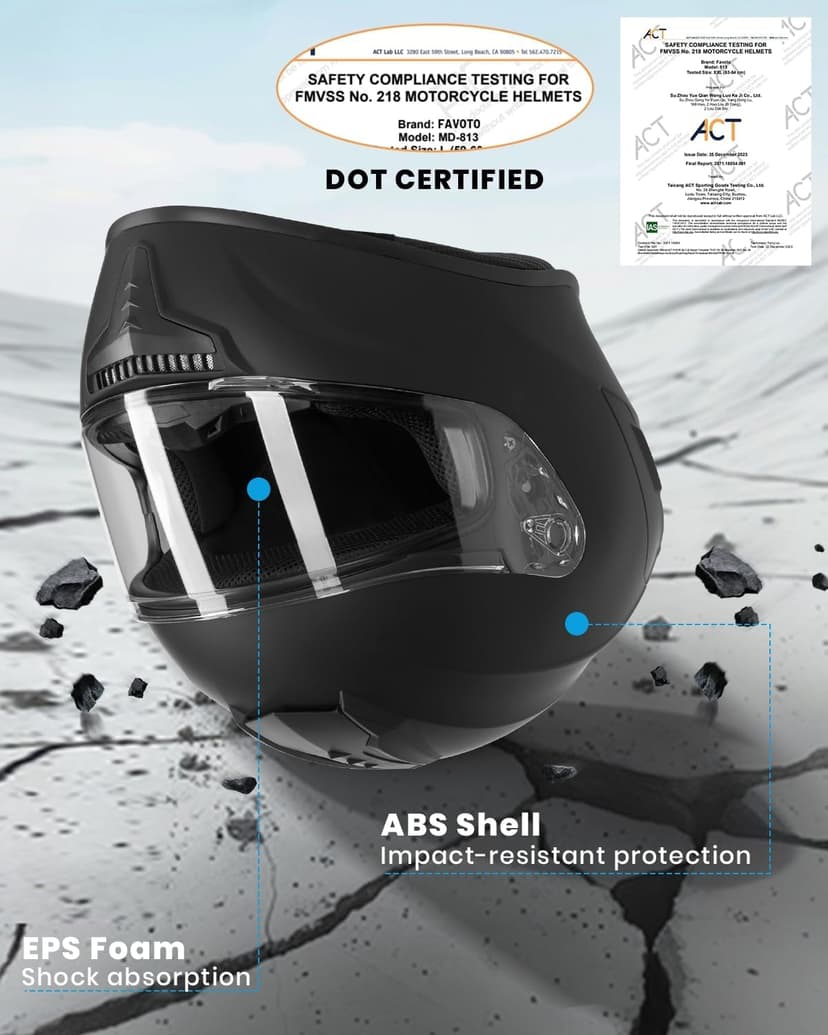 Favoto Full Face Motorcycle Helmet DOT Approved, Cascos Para Motos Snowmobile Dirt Bike Helmet for Adults Men Women, Anti-Fog Film Included, Black, Medium