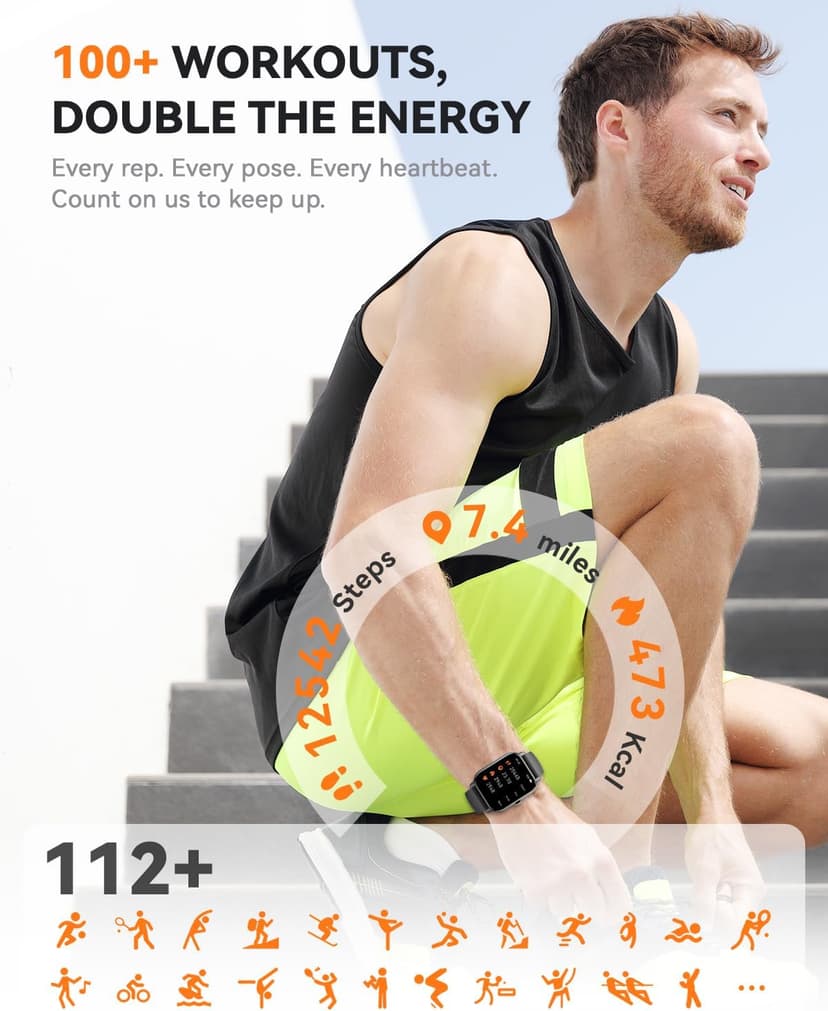 Smart Watches for Men Women(Answer/Make Call), 1.85 inch HD Fitness Tracker Watch with Activity Counter/ Sleep Monitor/ 110+ Sports Modes, IP68 Waterproof Smart Watch for Android iPhone iOS Compatible