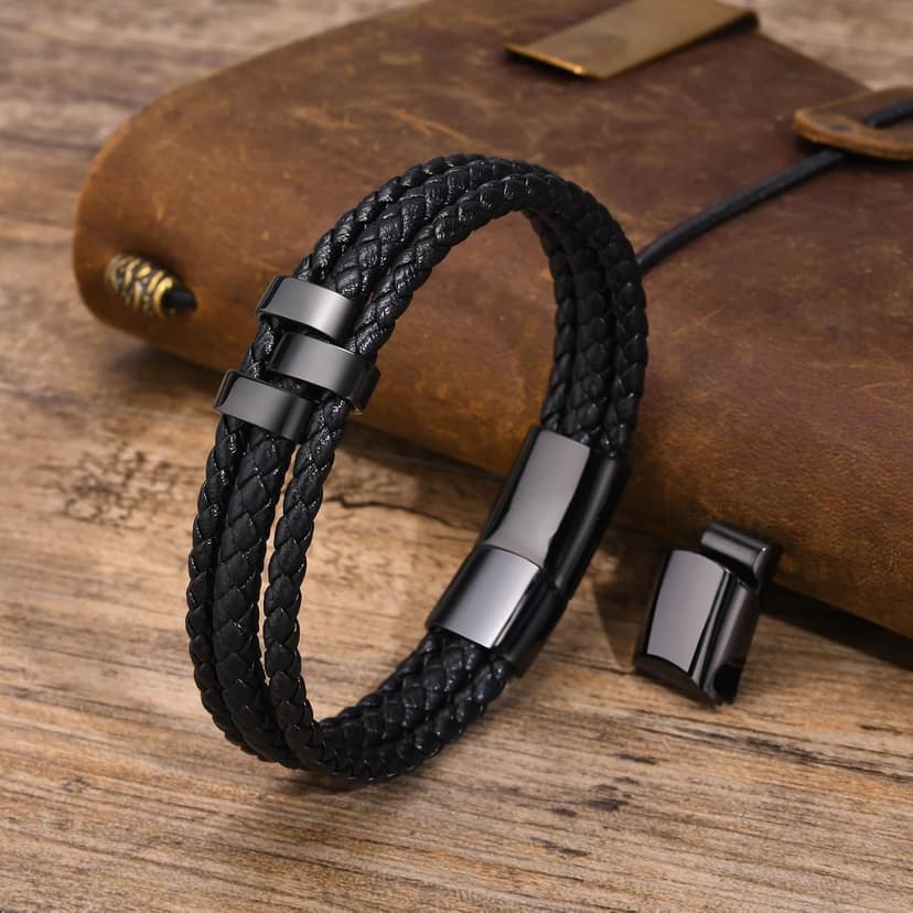 VNOX Fathers Day Gift for Dad Personalized Name Bracelet for Men Braided Leather Bracelets with Names Custom Beads Dad Bracelet for Husband Father,Personalized Gifts from Daughter Wife Son Kids B0CNGWVGGH