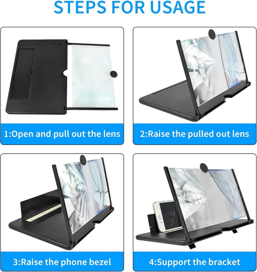 14 inch Screen Magnifier for Cell Phone 3D Magnifier Screen Enlarger for Movies,Videos,Reading,Gaming-Screen Amplifie with Foldable Phone Stand Holder.Compatible with All Smartphones -Black