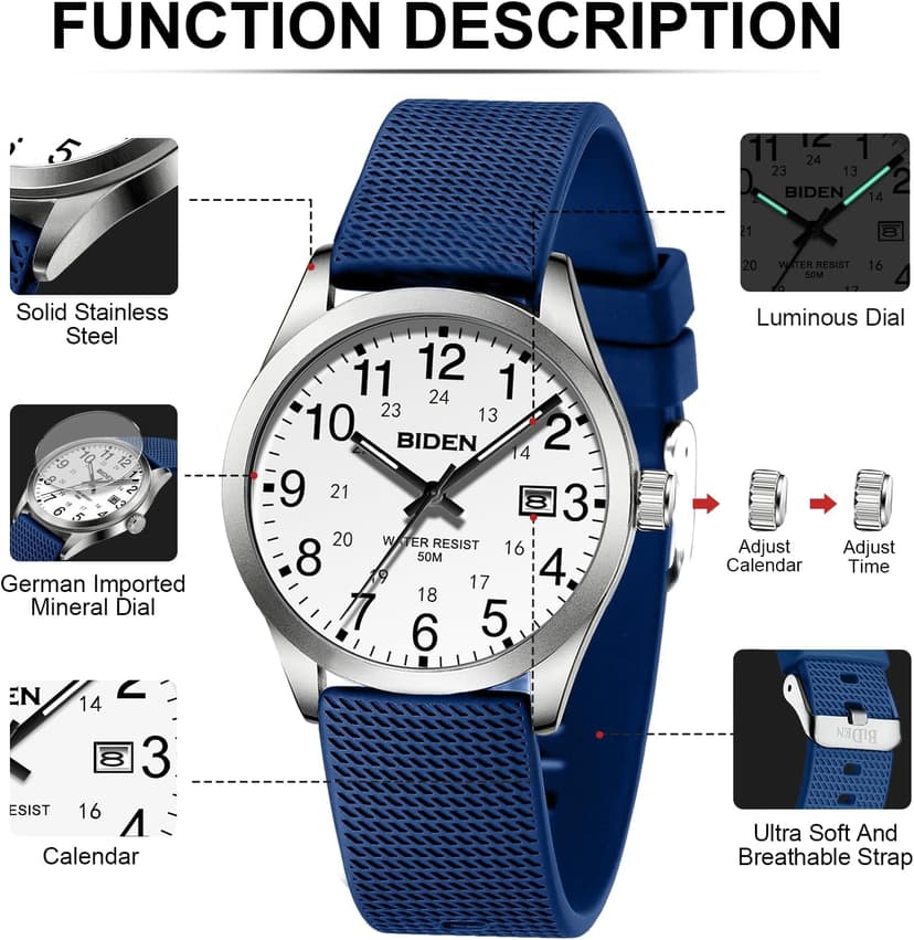 LN LENQIN Mens Watches Analog Quartz Sports Unisex 30M Waterproof Nurse Watch for Men Women Medical Professionals Military Time with Second Hand Glowing Easy to Read Dial