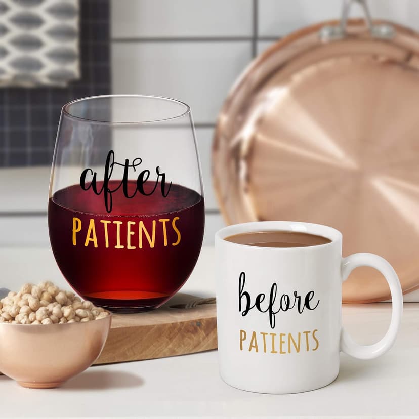 Before Patients, After Patients 11 oz Coffee Mug and 18 oz Stemless Wine Glass Set Gifts Idea for Nurses, Doctors, Hygienists, Physician, Dentists Unique Birthday Graduation Gifts Idea B08LC245C5